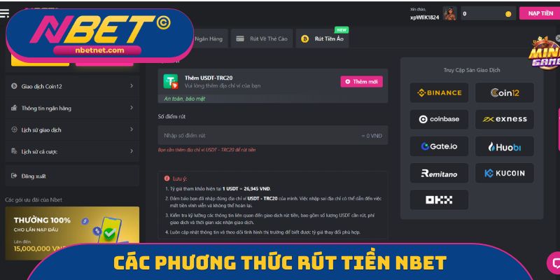 Các phương thức rút tiền NBET