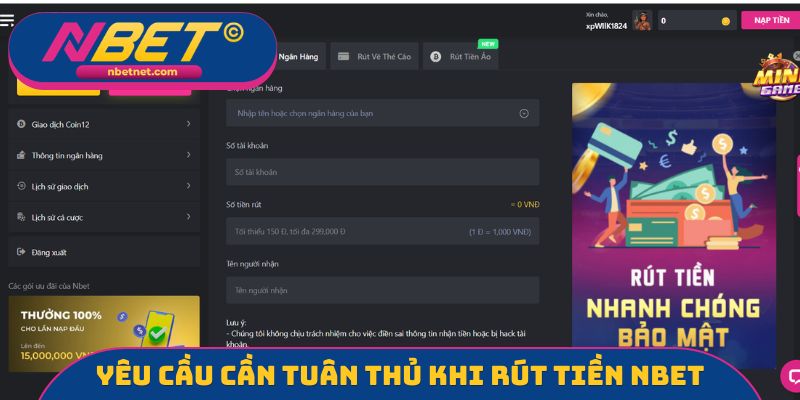 Yêu cầu cần tuân thủ khi rút tiền NBET
